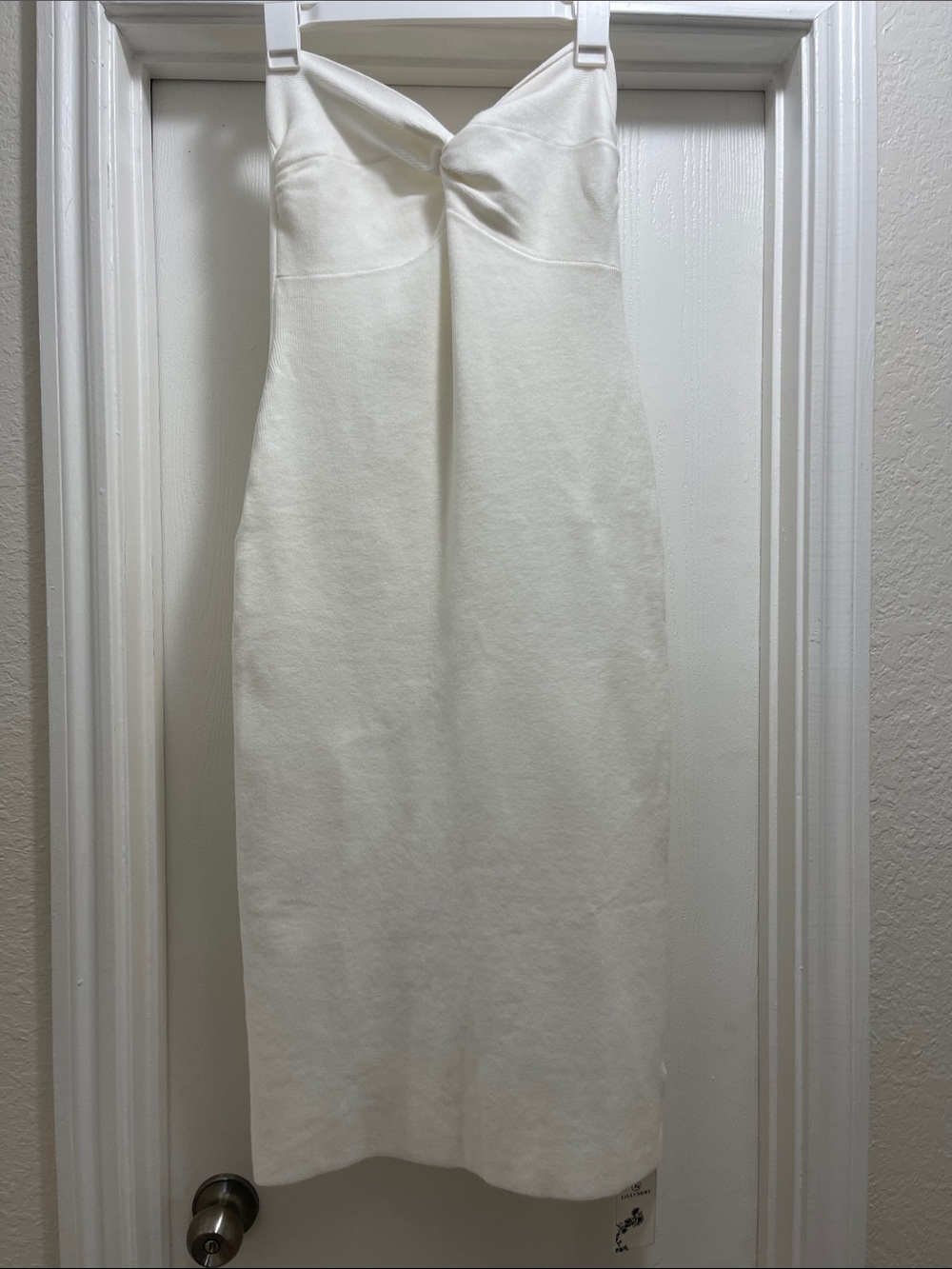 White Strapless Twist-Front Midi Dress